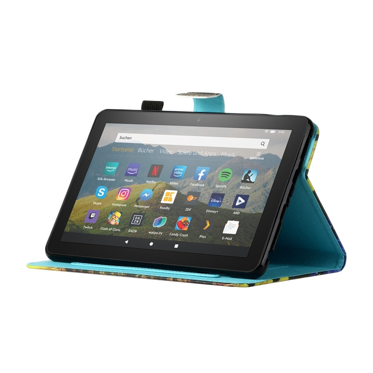 Sewing Thread Horizontal Painted Flat Leather Case with Pen Cover & Anti Skid Strip & Card Slot & Holder & Sleep / Wake-up Function