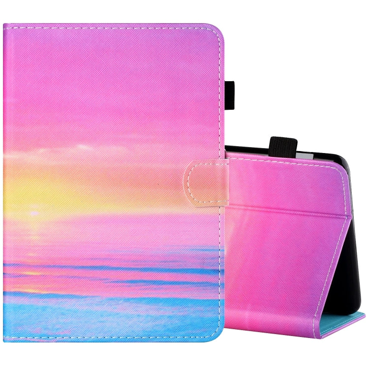 Sewing Thread Horizontal Painted Flat Leather Case with Pen Cover & Anti Skid Strip & Card Slot & Holder & Sleep / Wake-up Function