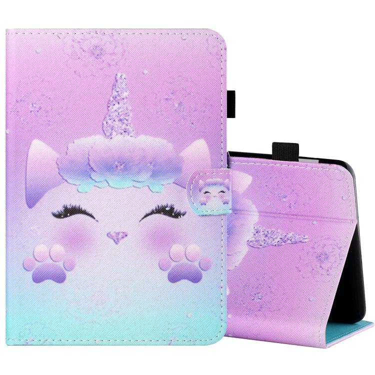 Sewing Thread Horizontal Painted Flat Leather Case with Pen Cover & Anti Skid Strip & Card Slot & Holder & Sleep / Wake-up Function