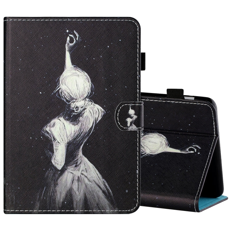 Sewing Thread Horizontal Painted Flat Leather Case with Pen Cover & Anti Skid Strip & Card Slot & Holder & Sleep / Wake-up Function