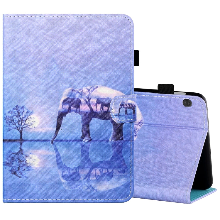 Sewing Thread Horizontal Painted Flat Leather Case with Pen Cover & Anti Skid Strip & Card Slot & Holder & Sleep / Wake-up Function