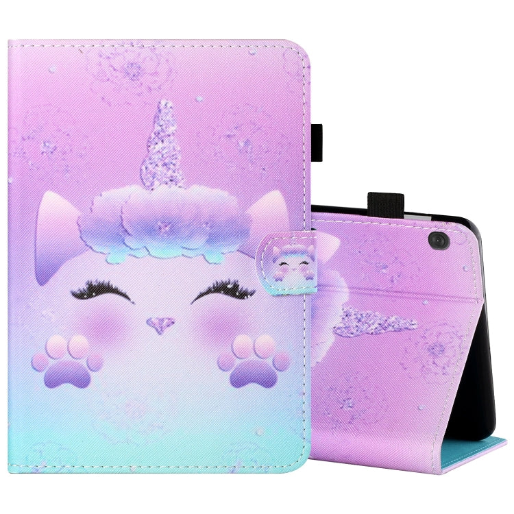 Sewing Thread Horizontal Painted Flat Leather Case with Pen Cover & Anti Skid Strip & Card Slot & Holder & Sleep / Wake-up Function