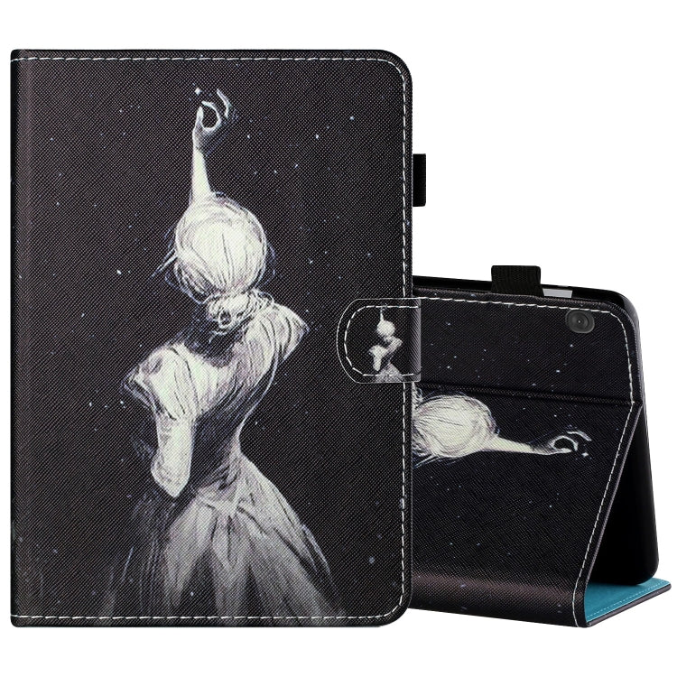 Sewing Thread Horizontal Painted Flat Leather Case with Pen Cover & Anti Skid Strip & Card Slot & Holder & Sleep / Wake-up Function