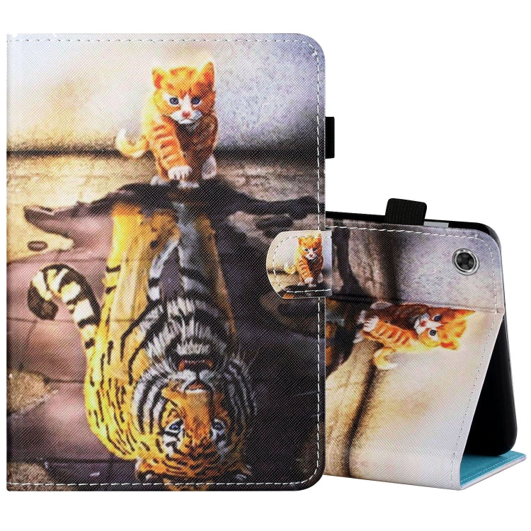 Sewing Thread Horizontal Painted Flat Leather Case with Pen Cover & Anti Skid Strip & Card Slot & Holder & Sleep / Wake-up Function