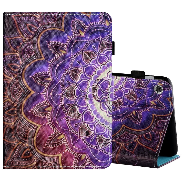 Sewing Thread Horizontal Painted Flat Leather Case with Pen Cover & Anti Skid Strip & Card Slot & Holder & Sleep / Wake-up Function