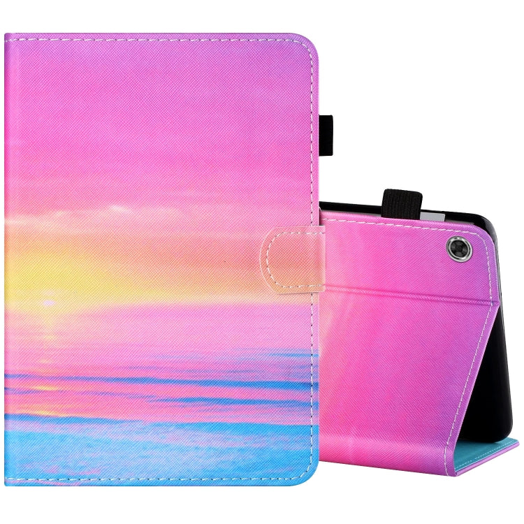 Sewing Thread Horizontal Painted Flat Leather Case with Pen Cover & Anti Skid Strip & Card Slot & Holder & Sleep / Wake-up Function