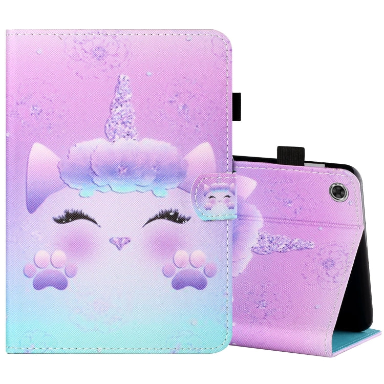 Sewing Thread Horizontal Painted Flat Leather Case with Pen Cover & Anti Skid Strip & Card Slot & Holder & Sleep / Wake-up Function