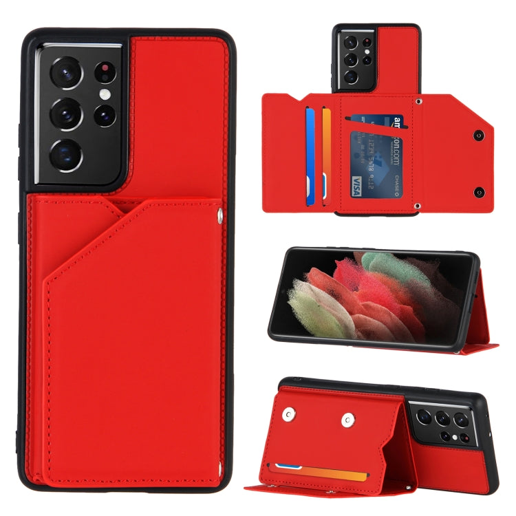 Skin Feel PU + TPU + PC Back Cover Shockproof Case with Card Slots & Holder & Photo Frame, For OPPO A7 / A5s / A12, For Samsung Galaxy A12, For Samsung Galaxy A52 5G / 4G, For Samsung Galaxy A72 5G / 4G, For Samsung Galaxy S21 5G�����������������������...