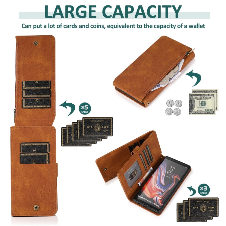 Skin-feel Crazy Horse Texture Zipper Wallet Bag Horizontal Flip Leather Case with Holder & Card Slots & Wallet & Lanyard, For Samsung Galaxy Note9, For Samsung Galaxy Note10, For Samsung Galaxy Note10+, For Samsung Galaxy Note20������������������������...