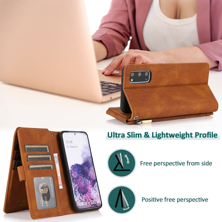 Skin-feel Crazy Horse Texture Zipper Wallet Bag Horizontal Flip Leather Case with Holder & Card Slots & Wallet & Lanyard, For Samsung Galaxy S20, For Samsung Galaxy S20+, For Samsung Galaxy S20 Ultra, For Samsung Galaxy S20 FE 5G�����������������������...