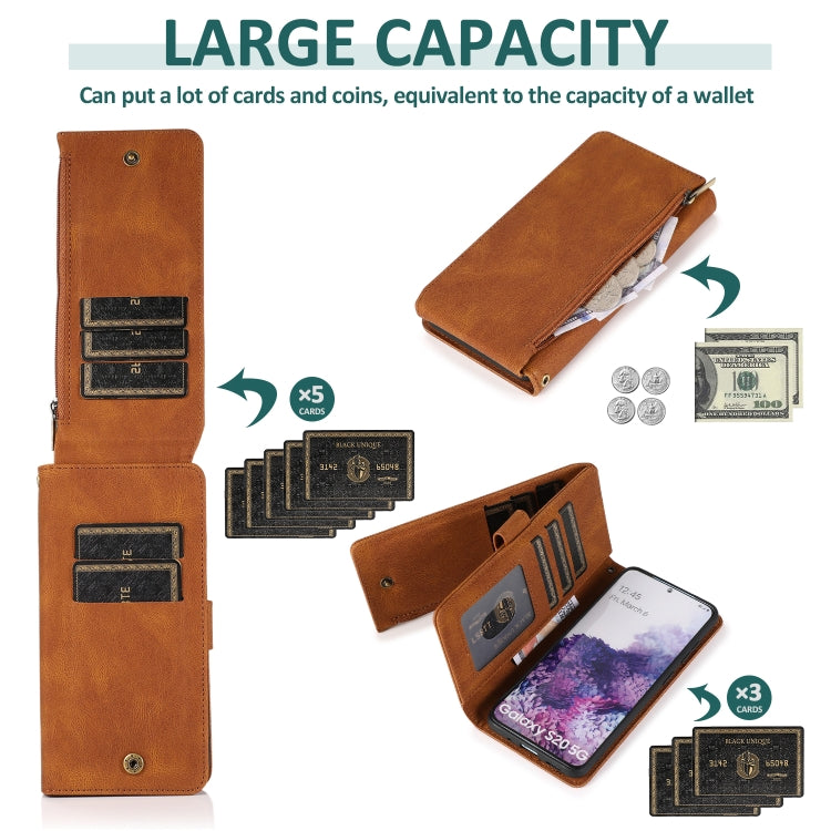Skin-feel Crazy Horse Texture Zipper Wallet Bag Horizontal Flip Leather Case with Holder & Card Slots & Wallet & Lanyard, For Samsung Galaxy S20, For Samsung Galaxy S20+, For Samsung Galaxy S20 Ultra, For Samsung Galaxy S20 FE 5G�����������������������...