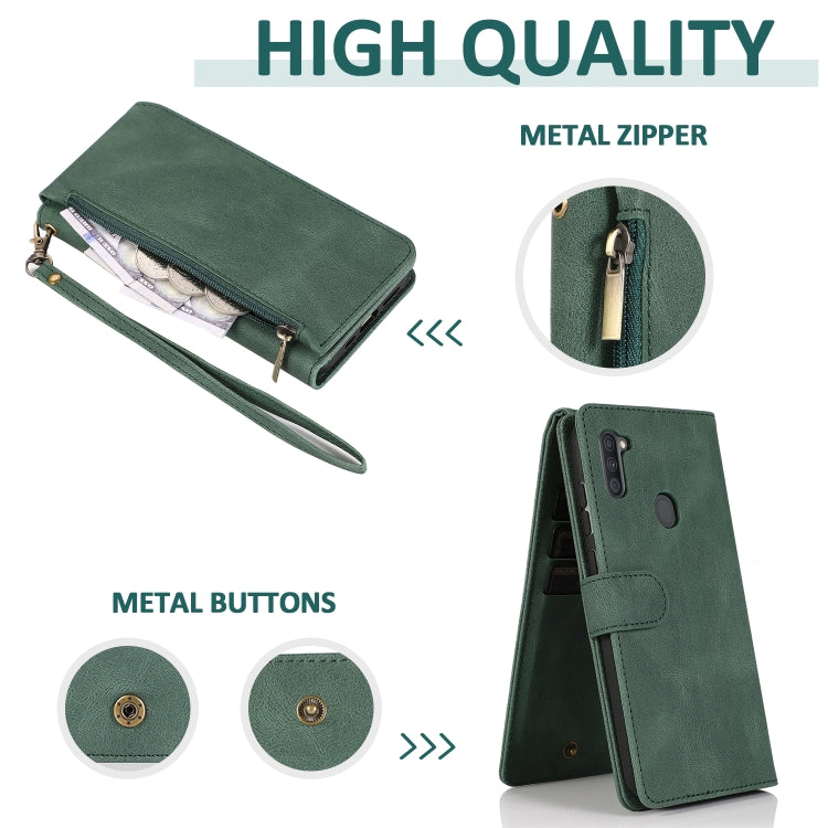 Skin-feel Crazy Horse Texture Zipper Wallet Bag Horizontal Flip Leather Case with Holder & Card Slots & Wallet & Lanyard, For Samsung Galaxy A11, For Samsung Galaxy A12, For Samsung Galaxy A20 / A30, For Samsung Galaxy A21, For Samsung Galaxy A21s�����...