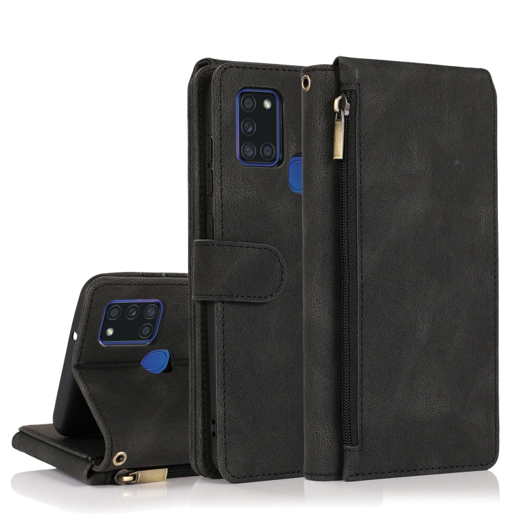 Skin-feel Crazy Horse Texture Zipper Wallet Bag Horizontal Flip Leather Case with Holder & Card Slots & Wallet & Lanyard, For Samsung Galaxy A11, For Samsung Galaxy A12, For Samsung Galaxy A20 / A30, For Samsung Galaxy A21, For Samsung Galaxy A21s�����...