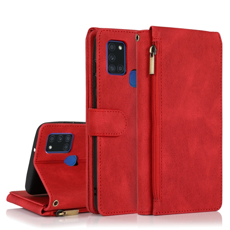 Skin-feel Crazy Horse Texture Zipper Wallet Bag Horizontal Flip Leather Case with Holder & Card Slots & Wallet & Lanyard, For Samsung Galaxy A11, For Samsung Galaxy A12, For Samsung Galaxy A20 / A30, For Samsung Galaxy A21, For Samsung Galaxy A21s�����...