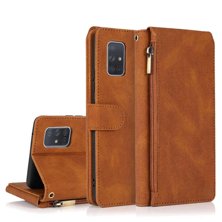 Skin-feel Crazy Horse Texture Zipper Wallet Bag Horizontal Flip Leather Case with Holder & Card Slots & Wallet & Lanyard, For Samsung Galaxy A51, For Samsung Galaxy A51 5G, For Samsung Galaxy A52 5G, For Samsung Galaxy A70, For Samsung Galaxy A71������...