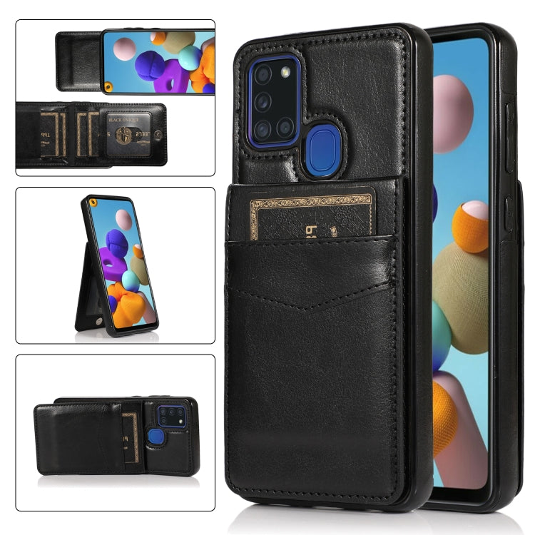 Solid Color PC + TPU Protective Case with Holder & Card Slots, For Samsung Galaxy A21s