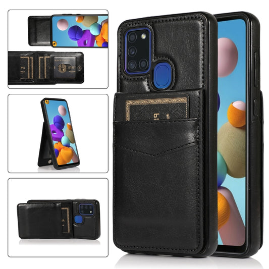 Solid Color PC + TPU Protective Case with Holder & Card Slots, For Samsung Galaxy A21s