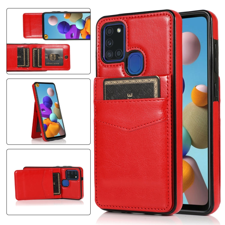 Solid Color PC + TPU Protective Case with Holder & Card Slots, For Samsung Galaxy A21s