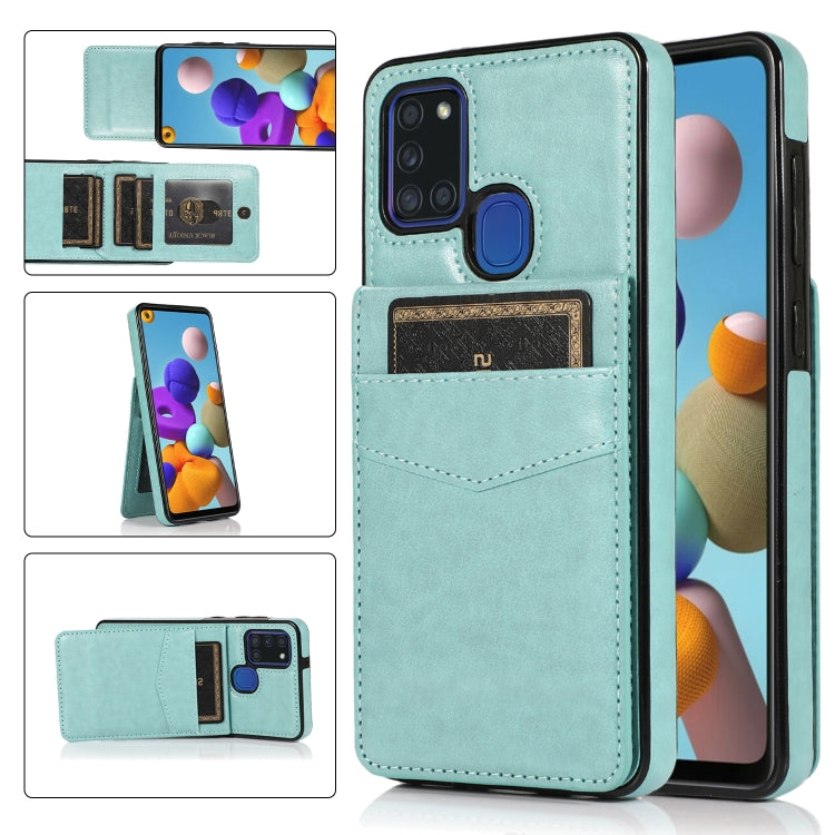 Solid Color PC + TPU Protective Case with Holder & Card Slots, For Samsung Galaxy A21s