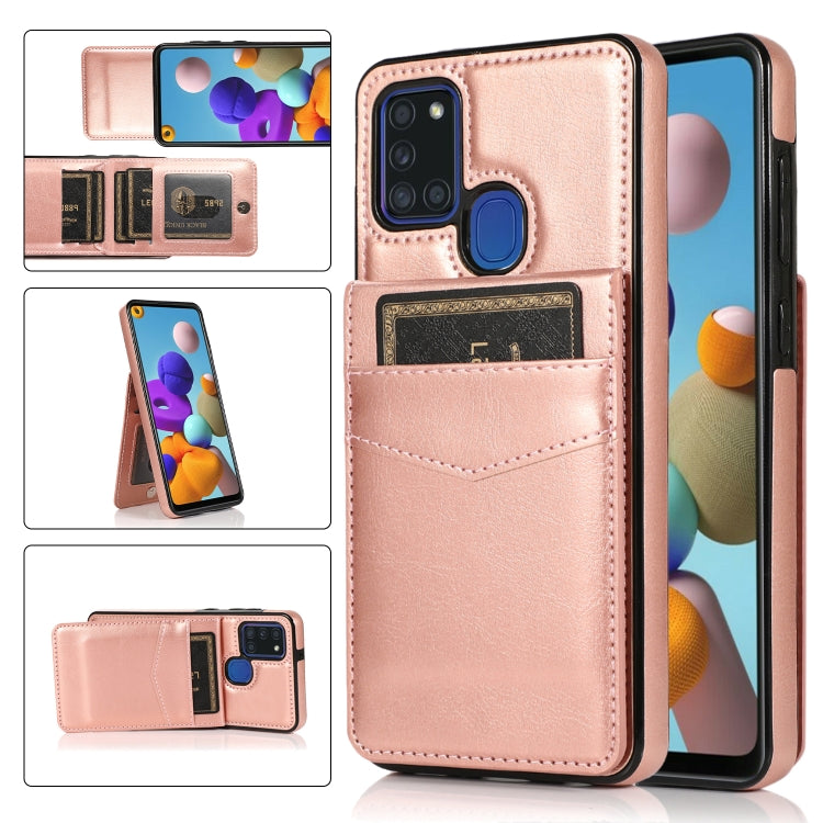 Solid Color PC + TPU Protective Case with Holder & Card Slots, For Samsung Galaxy A21s