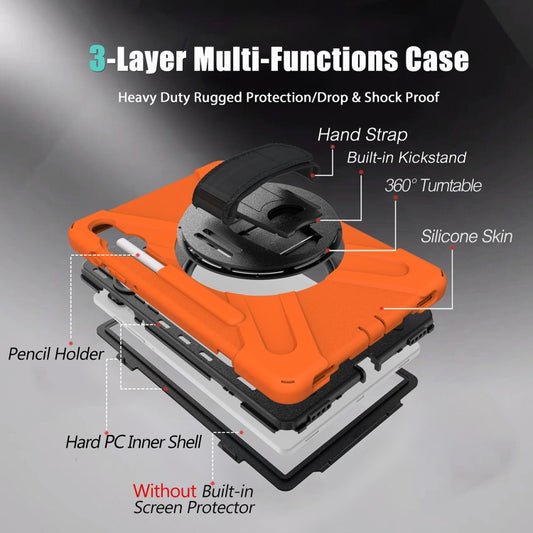 Shockproof Colorful Silicone + PC Protective Case with Holder & Shoulder Strap & Hand Strap & Pen Slot