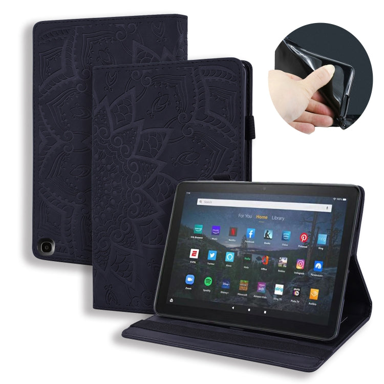 Calf Pattern Double Folding Design Embossed Leather Case with Holder & Card Slots & Pen Slot & Elastic Band, For Samsung Galaxy Tab A7 Lite 8.7 (2021) T220 / T225, For Amazon Fire HD 10 / 10 Plus (2021)