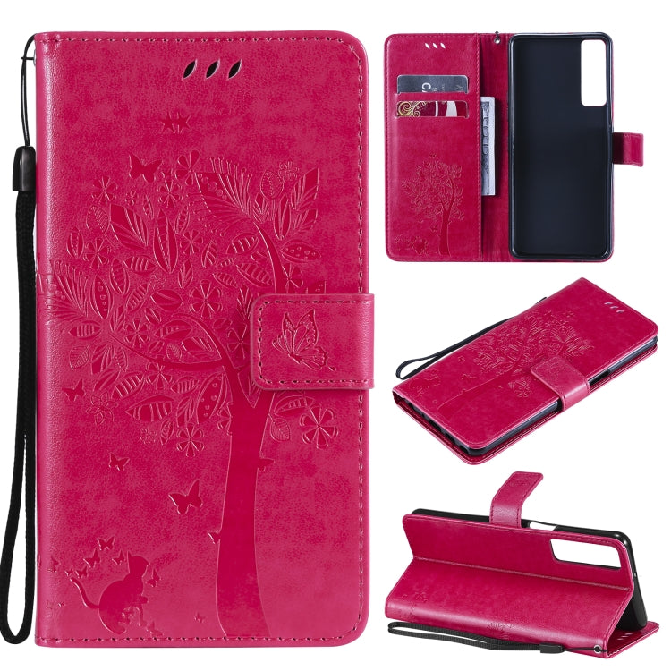 Tree & Cat Pattern Pressed Printing Horizontal Flip PU Leather Case with Holder & Card Slots & Wallet & Lanyard, For LG Stylo 7 5G / 4G, For OPPO F19 / A74 4G, For OPPO A93 5G / A74 5G, For OPPO A94 4G / F19 Pro / Reno 5F