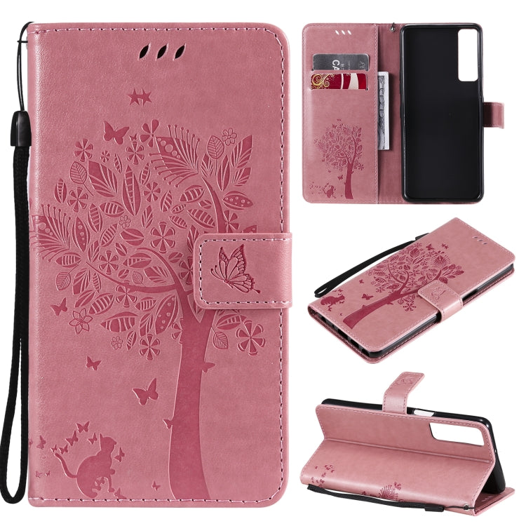 Tree & Cat Pattern Pressed Printing Horizontal Flip PU Leather Case with Holder & Card Slots & Wallet & Lanyard, For LG Stylo 7 5G / 4G, For OPPO F19 / A74 4G, For OPPO A93 5G / A74 5G, For OPPO A94 4G / F19 Pro / Reno 5F