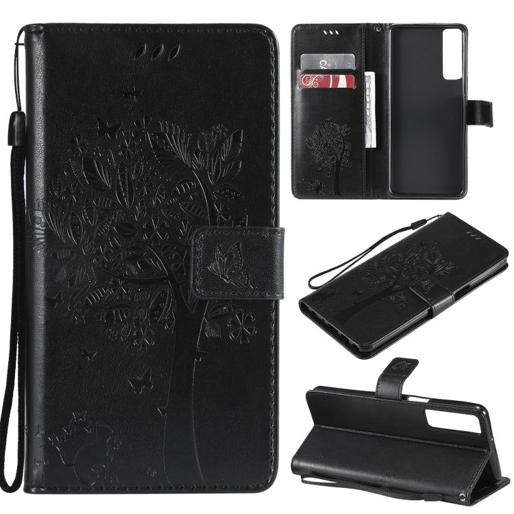 Tree & Cat Pattern Pressed Printing Horizontal Flip PU Leather Case with Holder & Card Slots & Wallet & Lanyard, For LG Stylo 7 5G / 4G, For OPPO F19 / A74 4G, For OPPO A93 5G / A74 5G, For OPPO A94 4G / F19 Pro / Reno 5F