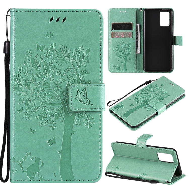 Tree & Cat Pattern Pressed Printing Horizontal Flip PU Leather Case with Holder & Card Slots & Wallet & Lanyard, For LG Stylo 7 5G / 4G, For OPPO F19 / A74 4G, For OPPO A93 5G / A74 5G, For OPPO A94 4G / F19 Pro / Reno 5F