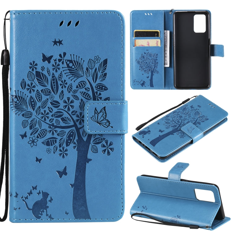 Tree & Cat Pattern Pressed Printing Horizontal Flip PU Leather Case with Holder & Card Slots & Wallet & Lanyard, For LG Stylo 7 5G / 4G, For OPPO F19 / A74 4G, For OPPO A93 5G / A74 5G, For OPPO A94 4G / F19 Pro / Reno 5F