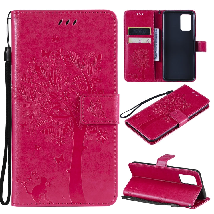 Tree & Cat Pattern Pressed Printing Horizontal Flip PU Leather Case with Holder & Card Slots & Wallet & Lanyard, For LG Stylo 7 5G / 4G, For OPPO F19 / A74 4G, For OPPO A93 5G / A74 5G, For OPPO A94 4G / F19 Pro / Reno 5F
