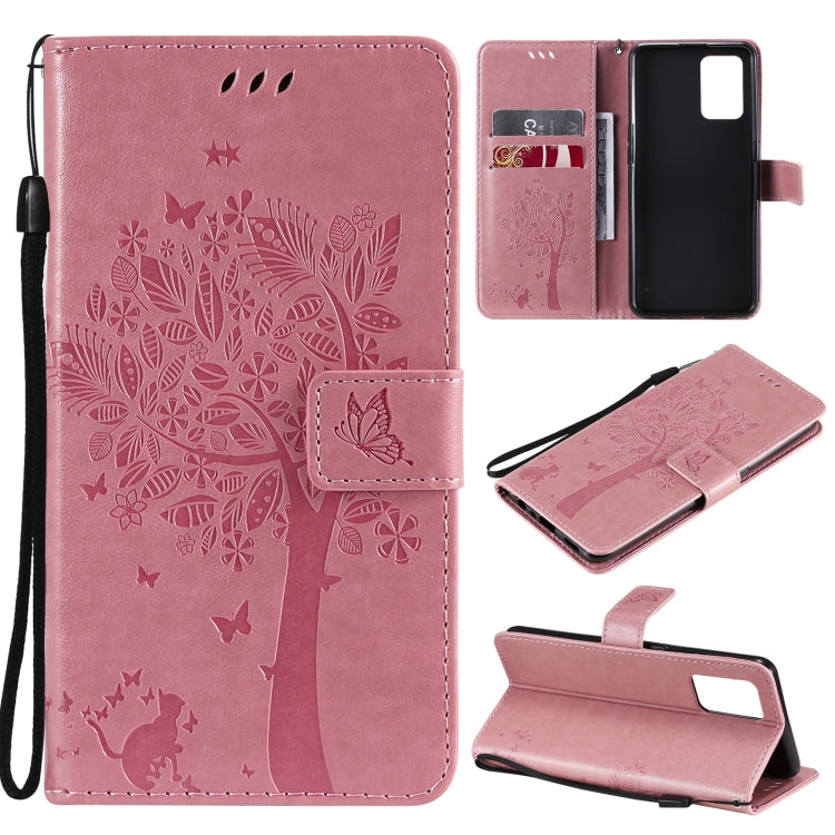 Tree & Cat Pattern Pressed Printing Horizontal Flip PU Leather Case with Holder & Card Slots & Wallet & Lanyard, For LG Stylo 7 5G / 4G, For OPPO F19 / A74 4G, For OPPO A93 5G / A74 5G, For OPPO A94 4G / F19 Pro / Reno 5F
