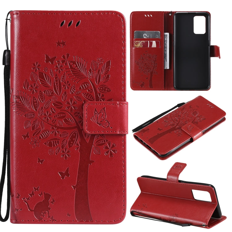 Tree & Cat Pattern Pressed Printing Horizontal Flip PU Leather Case with Holder & Card Slots & Wallet & Lanyard, For LG Stylo 7 5G / 4G, For OPPO F19 / A74 4G, For OPPO A93 5G / A74 5G, For OPPO A94 4G / F19 Pro / Reno 5F