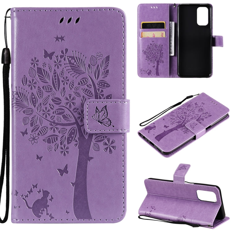 Tree & Cat Pattern Pressed Printing Horizontal Flip PU Leather Case with Holder & Card Slots & Wallet & Lanyard, For LG Stylo 7 5G / 4G, For OPPO F19 / A74 4G, For OPPO A93 5G / A74 5G, For OPPO A94 4G / F19 Pro / Reno 5F