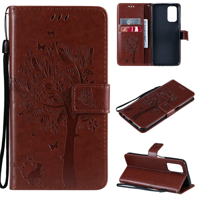 Tree & Cat Pattern Pressed Printing Horizontal Flip PU Leather Case with Holder & Card Slots & Wallet & Lanyard, For LG Stylo 7 5G / 4G, For OPPO F19 / A74 4G, For OPPO A93 5G / A74 5G, For OPPO A94 4G / F19 Pro / Reno 5F