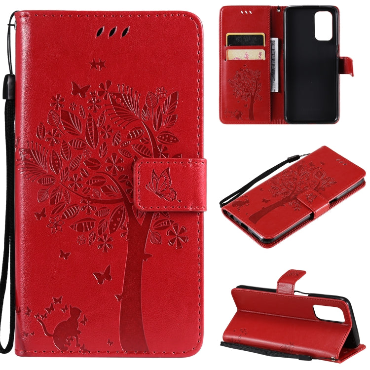 Tree & Cat Pattern Pressed Printing Horizontal Flip PU Leather Case with Holder & Card Slots & Wallet & Lanyard, For LG Stylo 7 5G / 4G, For OPPO F19 / A74 4G, For OPPO A93 5G / A74 5G, For OPPO A94 4G / F19 Pro / Reno 5F