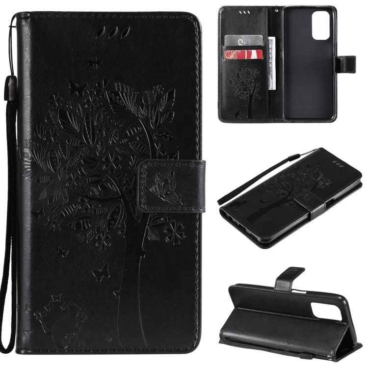 Tree & Cat Pattern Pressed Printing Horizontal Flip PU Leather Case with Holder & Card Slots & Wallet & Lanyard, For LG Stylo 7 5G / 4G, For OPPO F19 / A74 4G, For OPPO A93 5G / A74 5G, For OPPO A94 4G / F19 Pro / Reno 5F
