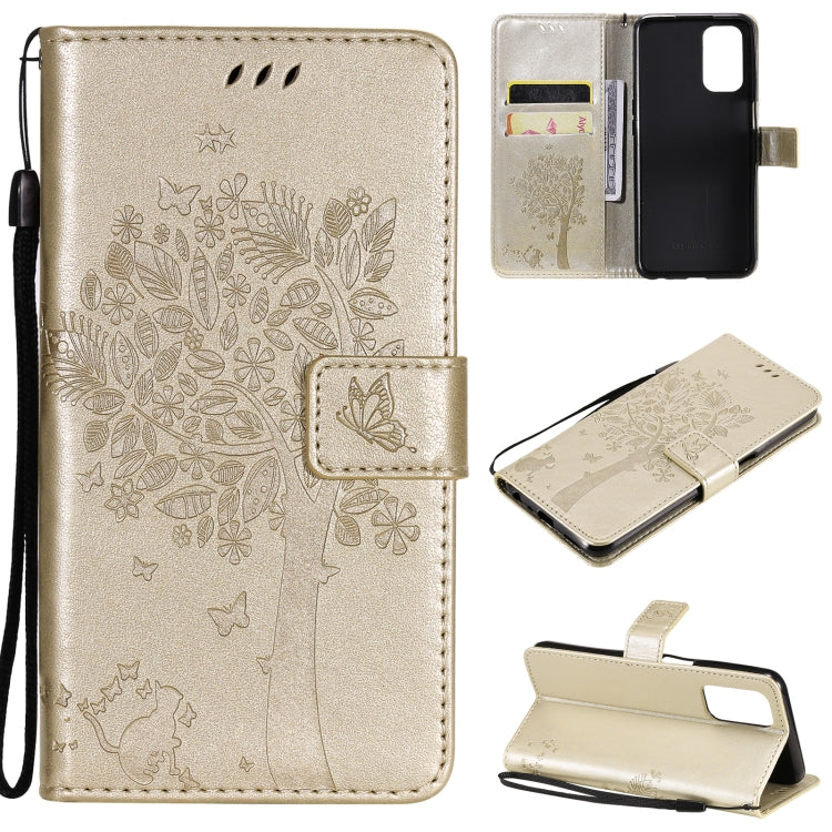 Tree & Cat Pattern Pressed Printing Horizontal Flip PU Leather Case with Holder & Card Slots & Wallet & Lanyard, For LG Stylo 7 5G / 4G, For OPPO F19 / A74 4G, For OPPO A93 5G / A74 5G, For OPPO A94 4G / F19 Pro / Reno 5F