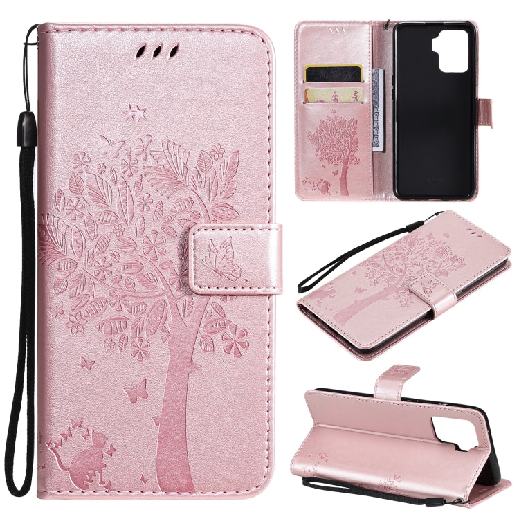 Tree & Cat Pattern Pressed Printing Horizontal Flip PU Leather Case with Holder & Card Slots & Wallet & Lanyard, For LG Stylo 7 5G / 4G, For OPPO F19 / A74 4G, For OPPO A93 5G / A74 5G, For OPPO A94 4G / F19 Pro / Reno 5F