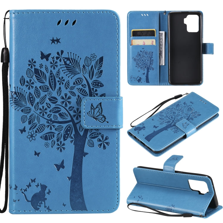 Tree & Cat Pattern Pressed Printing Horizontal Flip PU Leather Case with Holder & Card Slots & Wallet & Lanyard, For LG Stylo 7 5G / 4G, For OPPO F19 / A74 4G, For OPPO A93 5G / A74 5G, For OPPO A94 4G / F19 Pro / Reno 5F