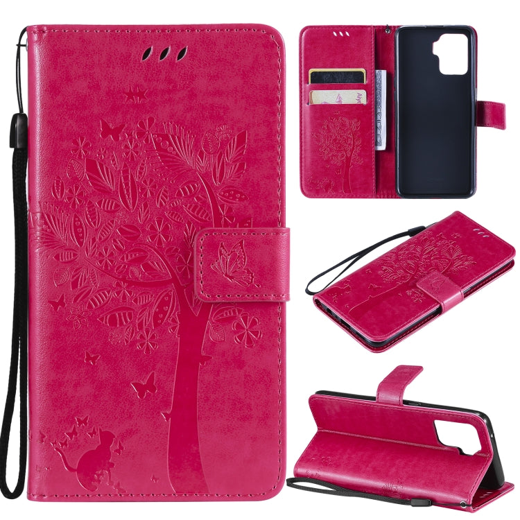 Tree & Cat Pattern Pressed Printing Horizontal Flip PU Leather Case with Holder & Card Slots & Wallet & Lanyard, For LG Stylo 7 5G / 4G, For OPPO F19 / A74 4G, For OPPO A93 5G / A74 5G, For OPPO A94 4G / F19 Pro / Reno 5F