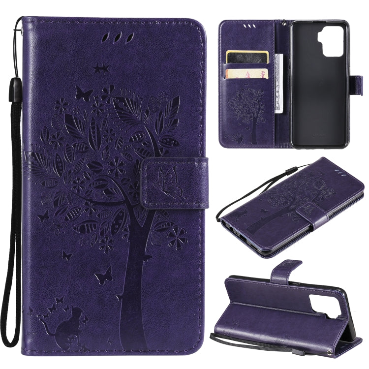 Tree & Cat Pattern Pressed Printing Horizontal Flip PU Leather Case with Holder & Card Slots & Wallet & Lanyard, For LG Stylo 7 5G / 4G, For OPPO F19 / A74 4G, For OPPO A93 5G / A74 5G, For OPPO A94 4G / F19 Pro / Reno 5F
