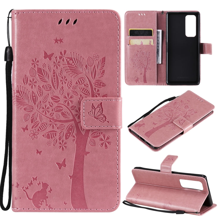 Tree & Cat Pattern Pressed Printing Horizontal Flip PU Leather Case with Holder & Card Slots & Wallet & Lanyard, For OPPO Reno5 Pro+ 5G / Find X3 Neo, For OPPO Find X3 / X3 Pro, For OPPO Realme 8 4G / Realme 8 Pro 4G, For OPPO Realme V13 5G / Realme 8 5G