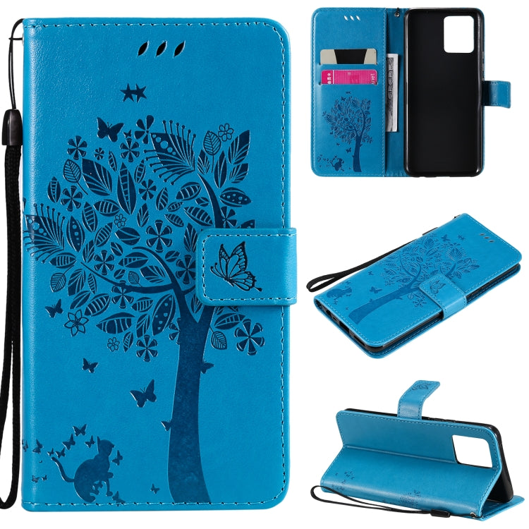 Tree & Cat Pattern Pressed Printing Horizontal Flip PU Leather Case with Holder & Card Slots & Wallet & Lanyard, For OPPO Reno5 Pro+ 5G / Find X3 Neo, For OPPO Find X3 / X3 Pro, For OPPO Realme 8 4G / Realme 8 Pro 4G, For OPPO Realme V13 5G / Realme 8 5G