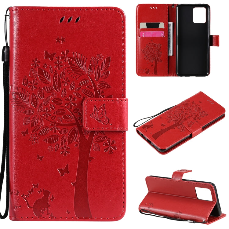 Tree & Cat Pattern Pressed Printing Horizontal Flip PU Leather Case with Holder & Card Slots & Wallet & Lanyard, For OPPO Reno5 Pro+ 5G / Find X3 Neo, For OPPO Find X3 / X3 Pro, For OPPO Realme 8 4G / Realme 8 Pro 4G, For OPPO Realme V13 5G / Realme 8 5G