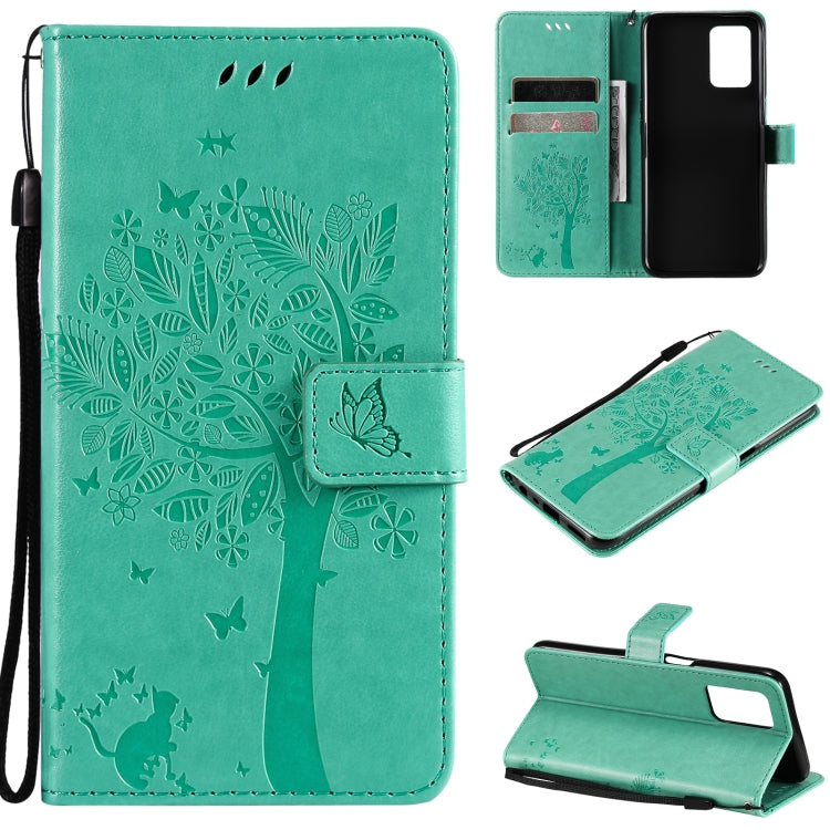 Tree & Cat Pattern Pressed Printing Horizontal Flip PU Leather Case with Holder & Card Slots & Wallet & Lanyard, For OPPO Reno5 Pro+ 5G / Find X3 Neo, For OPPO Find X3 / X3 Pro, For OPPO Realme 8 4G / Realme 8 Pro 4G, For OPPO Realme V13 5G / Realme 8 5G
