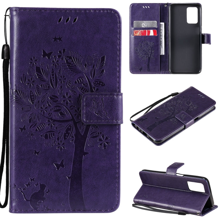 Tree & Cat Pattern Pressed Printing Horizontal Flip PU Leather Case with Holder & Card Slots & Wallet & Lanyard, For OPPO Reno5 Pro+ 5G / Find X3 Neo, For OPPO Find X3 / X3 Pro, For OPPO Realme 8 4G / Realme 8 Pro 4G, For OPPO Realme V13 5G / Realme 8 5G