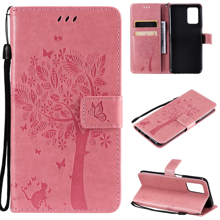 Tree & Cat Pattern Pressed Printing Horizontal Flip PU Leather Case with Holder & Card Slots & Wallet & Lanyard, For OPPO Reno5 Pro+ 5G / Find X3 Neo, For OPPO Find X3 / X3 Pro, For OPPO Realme 8 4G / Realme 8 Pro 4G, For OPPO Realme V13 5G / Realme 8 5G