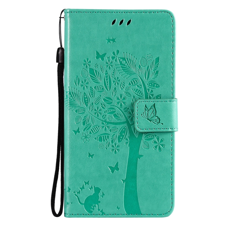Tree & Cat Pattern Pressed Printing Horizontal Flip PU Leather Case with Holder & Card Slots & Wallet & Lanyard, For Xiaomi Redmi Note 10 4G, For Xiaomi Redmi Note 10 Pro, For Samsung Galaxy A32 4G, For Samsung Galaxy S21 FE